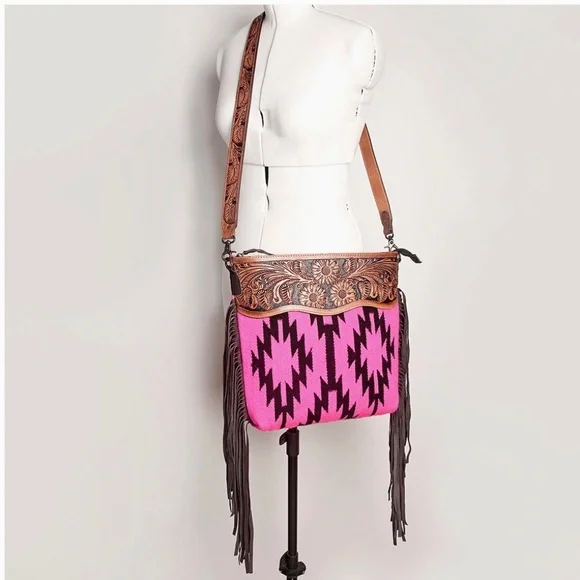 American Darling Crossbody Genuine Western Leather Women Bag with Fringe - Picture 3 of 5